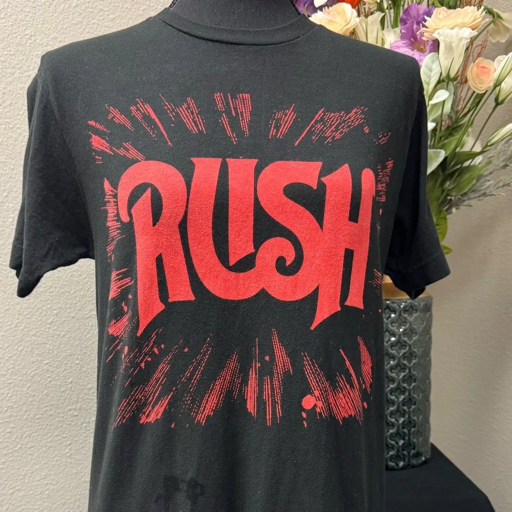 Rush Vintage Band Black and Red Cotton Short Sleeve Tee Shirt Size Small - Picture 6 of 6